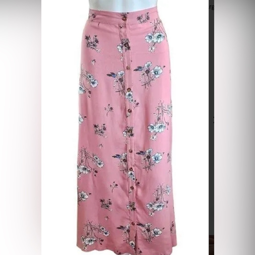 Adam Levine Collection Pink Floral Button Front Midi Skirt Size Large